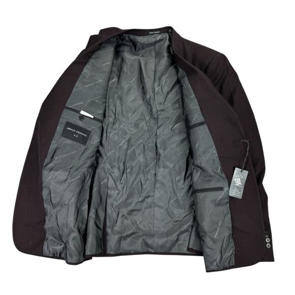 Armani Exchange Mens Slim Fit Wool Windowpane Suit Jacket Brown Black 42R - Picture 2 of 6